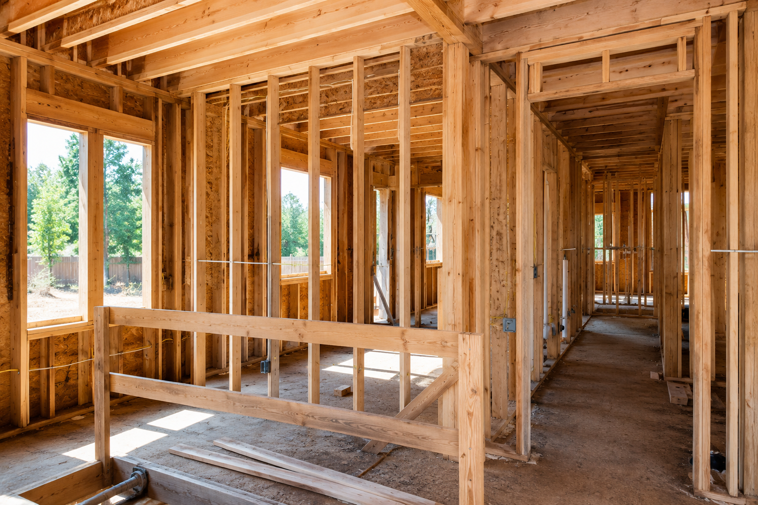 Exposed wall framing during a whole-home remodel in Marin County
